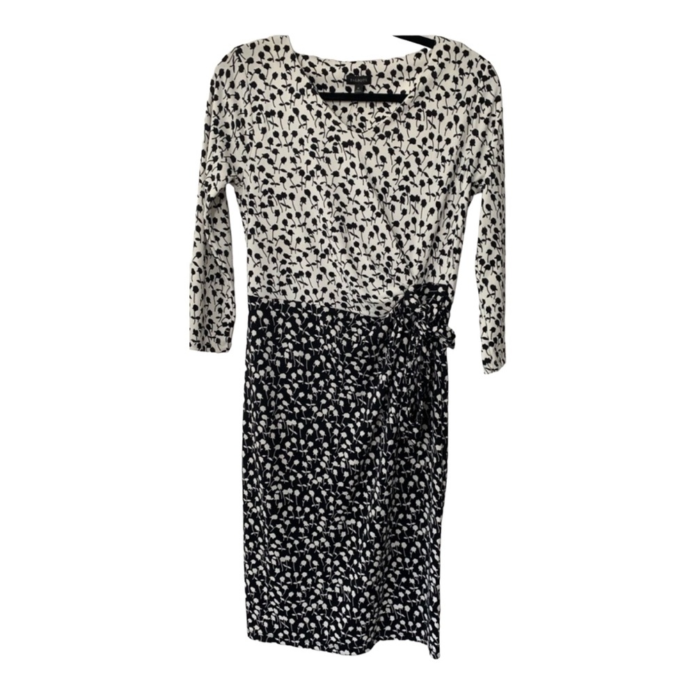 Black & White Printed Wrap-Style Midi Dress